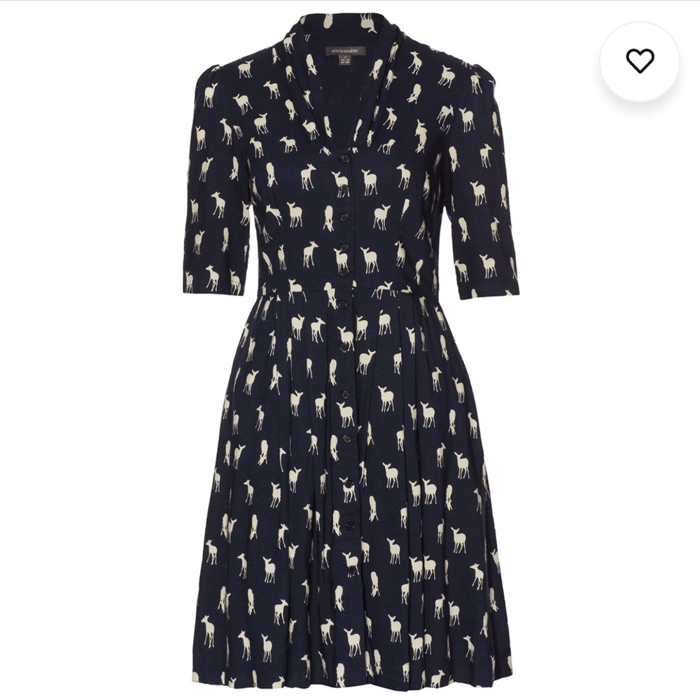 Emily and Fin Rose Retro Mod Shirt Dress with adorable deer print